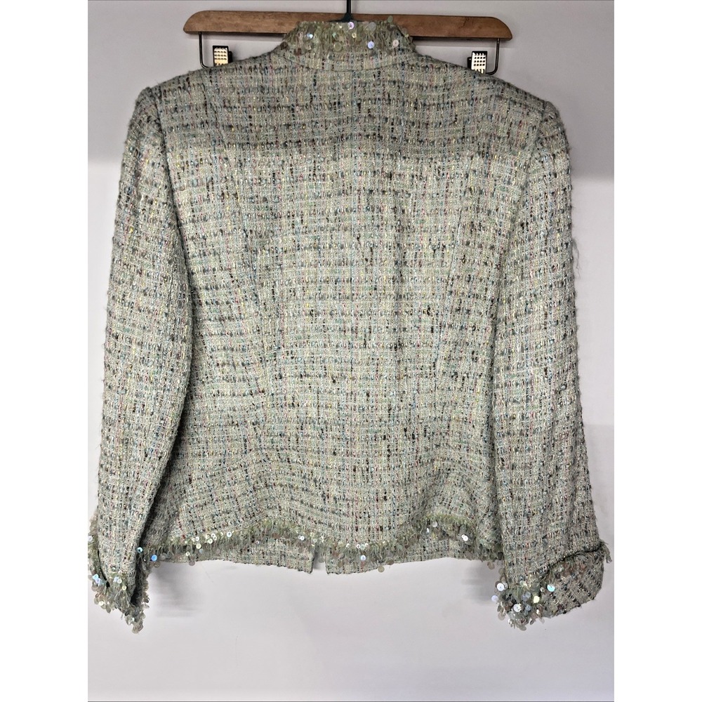Tahari 2 Pc Boucle Tweed Skirt Suit Set Size 12 Sequin Trim Pastel Career - Picture 10 of 16